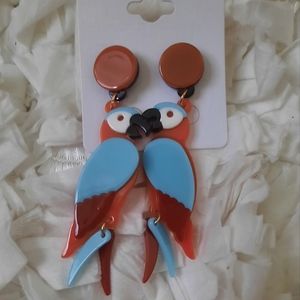 Colorful Retro Parrot Dangle Earrings NWT Boutique Beach Resort Summer